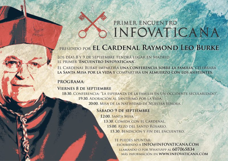 Cartel informativo del primer encuentro infovaticana, con el cardenal Burke