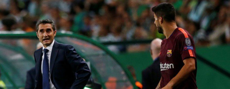 Luis Suárez terminó enfadado con Valverde al ser sustituido ante el Sporting
