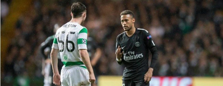 Critican a Neymar por burlarse de un jugador del Celtic