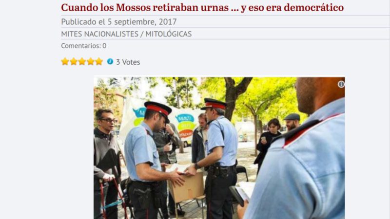 Imagen de la web de Somatemps, que muestra a los mossos retirando urnas en mayo de 2014 | SOMATEMPS
