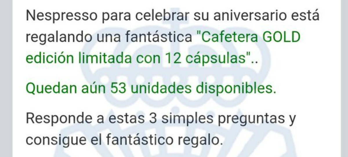La Policía alerta del nuevo bulo que regala cafeteras en WhatsApp
