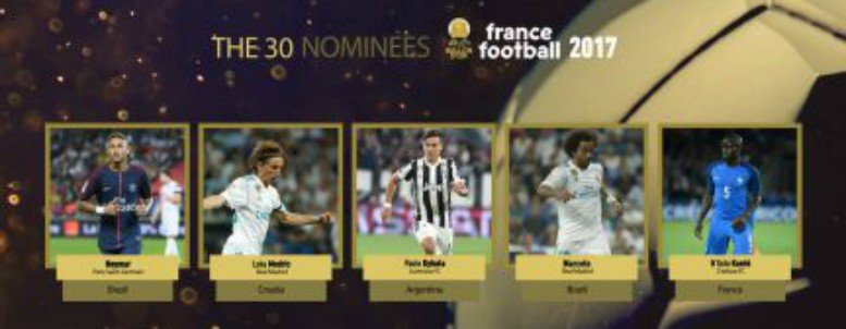 Balón de Oro: Neymar, Modric, Dybala, Marcelo y Kanté, primeros candidatos