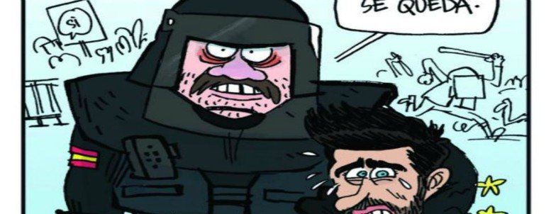 L’Equipe dedica una viñeta a Piqué con un policía antidisturbios