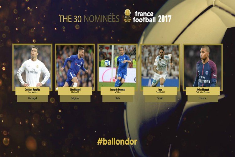 Balón de Oro: Cristiano Ronaldo, Isco, Mbappé, Hazard y Bonucci cierran la lista de 30 candidatos