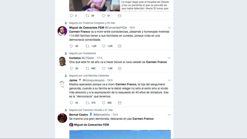 Twitter descarga su odio tras el fallecimiento de Carmen Franco
