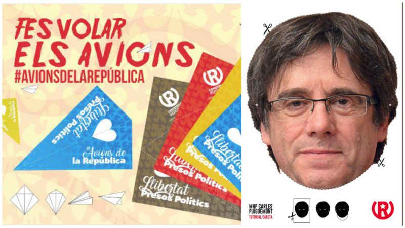 El 'cotillón indepe': Caretas y pegatinas de Puigdemont para la investidura