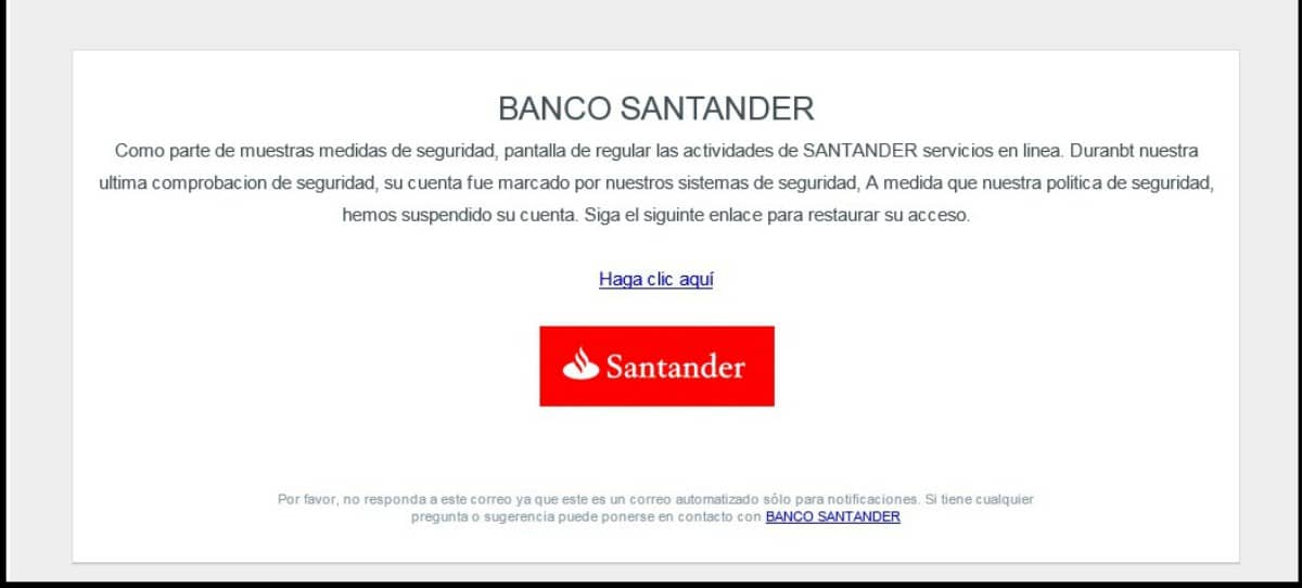 Nueva campaña de phishing suplanta al banco Santander mediante el email