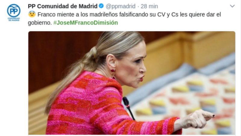 Tuit del PP de la Asamblea de Madrid exigiendo la dimisión de José Manuel Franco (PSOE) | LA GACETA