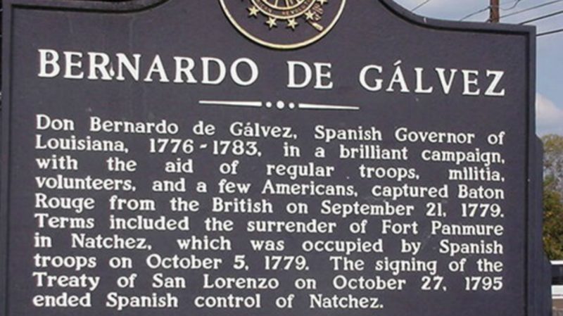 Placa conmemorativa Bernardo Galvez en Pensacola.