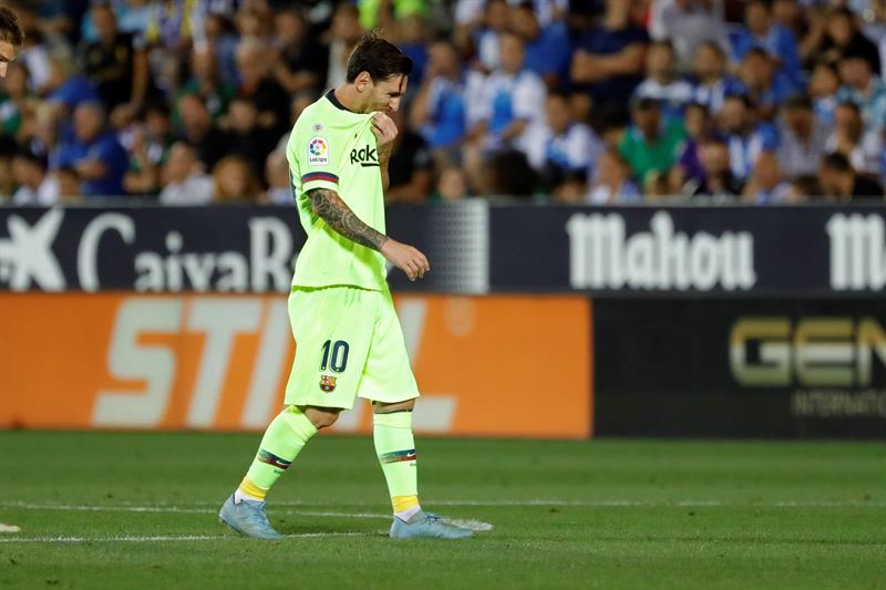 El delantero argentino del FC Barcelona, Lionel Messi, durante el partido ante el Leganés. EFE/ Juanjo Martín