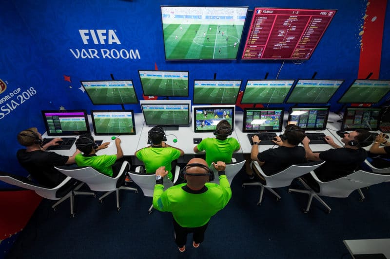MOSCOW, RUSSIA - JUNE 21: Video Assistant Refereeing (VAR) Room at the Internatinal Broadcasting Centre on June 21, 2018 in Moscow, Russia. (Photo by Joosep Martinson - FIFA/FIFA via Getty Images)