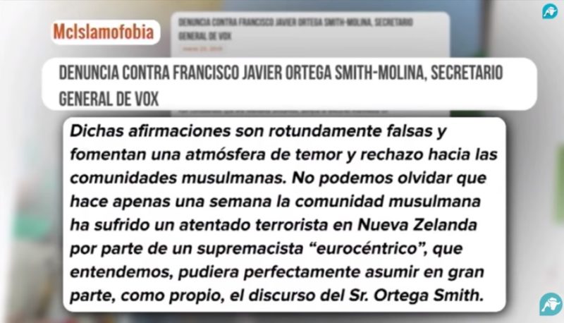 Una asociación islamista acusa a Ortega Smith de delito de odio