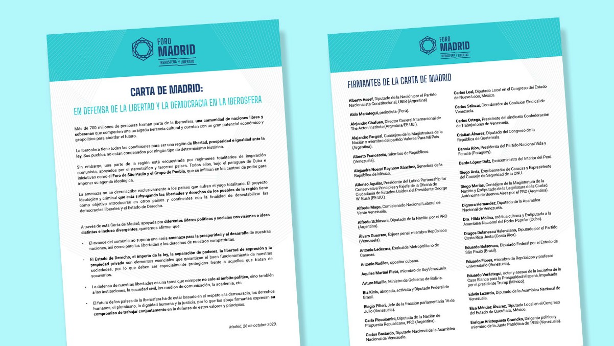 100 personalidades de la Iberosfera han firmado ya la Carta de Madrid