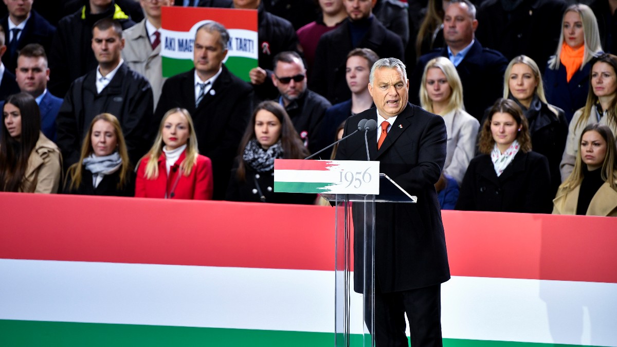 El primer ministro de Hungría, Viktor Orbán, en su discurso en la 'Marcha de la Paz'. REUTERS