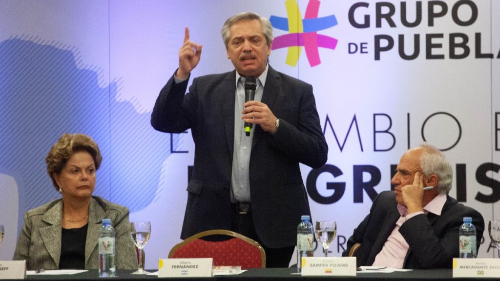 El presidente de Argentina, Alberto Fernández, en una reunión del Grupo de Puebla. EUROPA PRESS