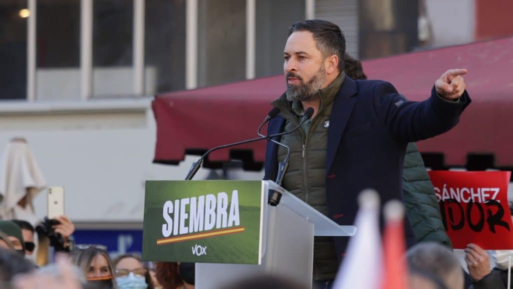El presidente de VOX, Santiago Abascal, en un acto de campaña en Valladolid. EUROPA PRESS