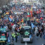 Manifestantes en defensa del mundo rural, en el Paseo de la Castellana, en Madrid. Europa Press