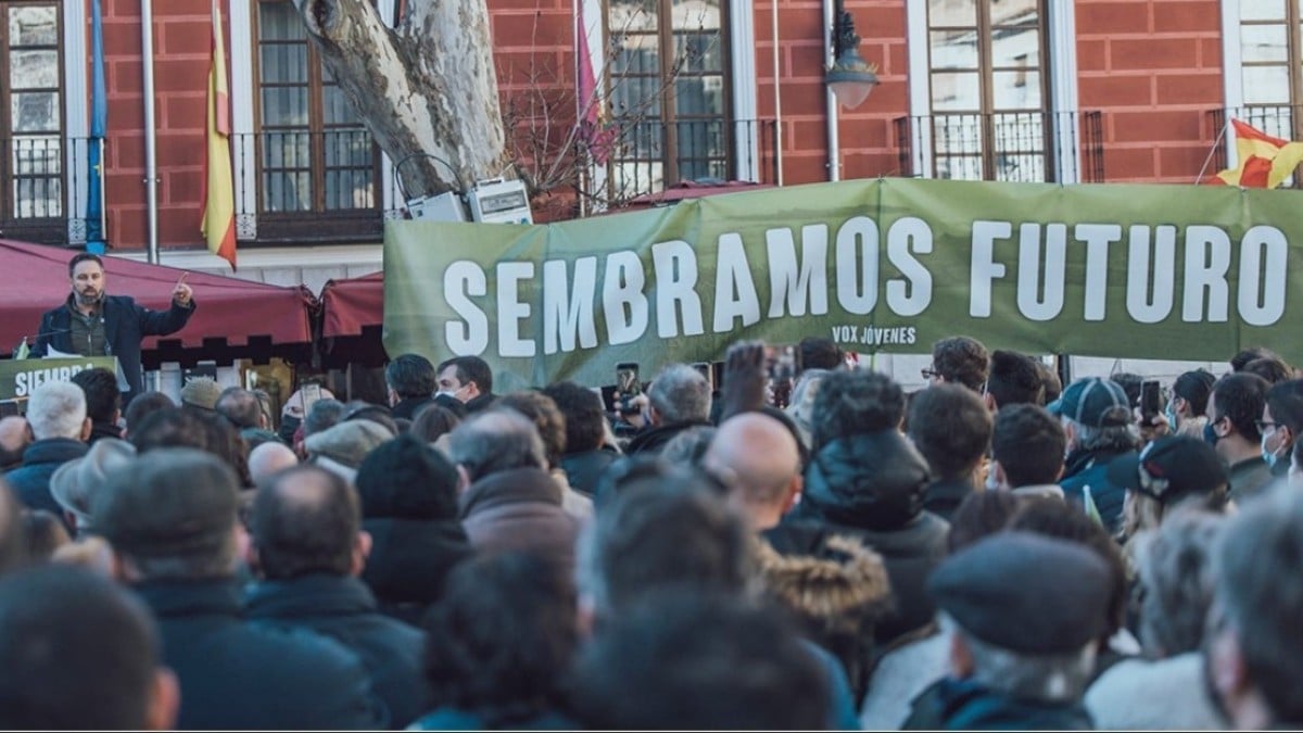 El presidente de VOX, Santiago Abascal, en un acto de campaña en Castilla y León. VOX