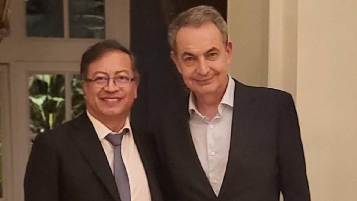Gustavo Petro y José Luis Rodríguez Zapatero durante su reunión en Madrid.