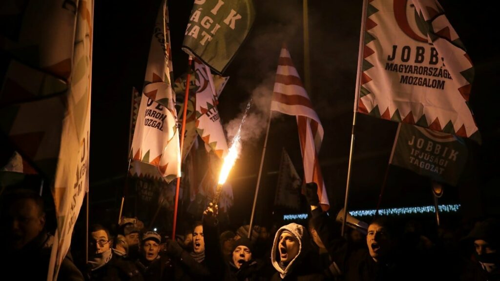 Seguidores de Jobbik participan en una manifestación en Nudapest, Hungría. Reuters