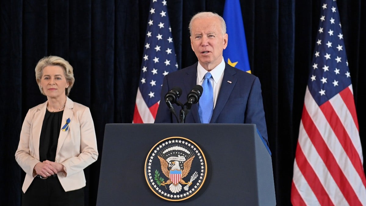 El presidente de Estados Unidos, Joe Biden, y la presidente de la Comisión Europea, Ursula Von der Leyen, en una reunión en Bruselas. Europa Press