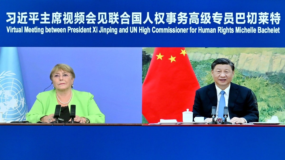 Fotografía de la reunión entre Michelle Bachelet y Xi Jinping.