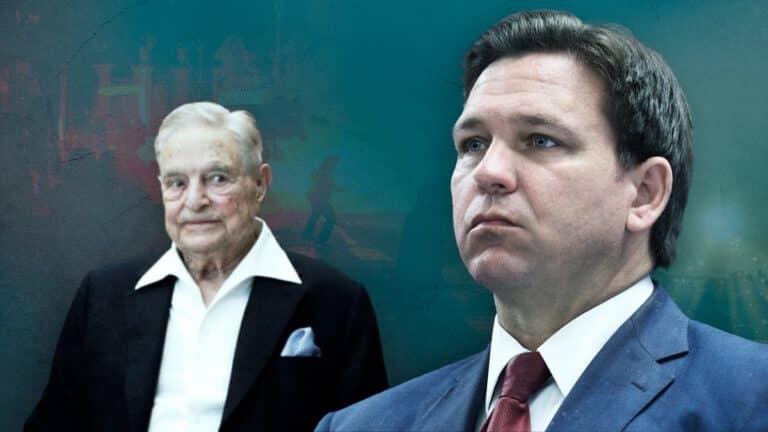 George Soros y Ron DeSantis. Elaboración propia