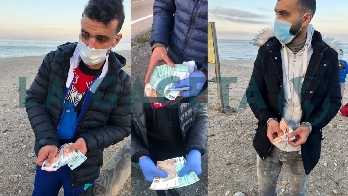 Inmigrantes argelinos interceptados en costas de Almería con hasta 800 euros en efectivo. Fuente: FCSE