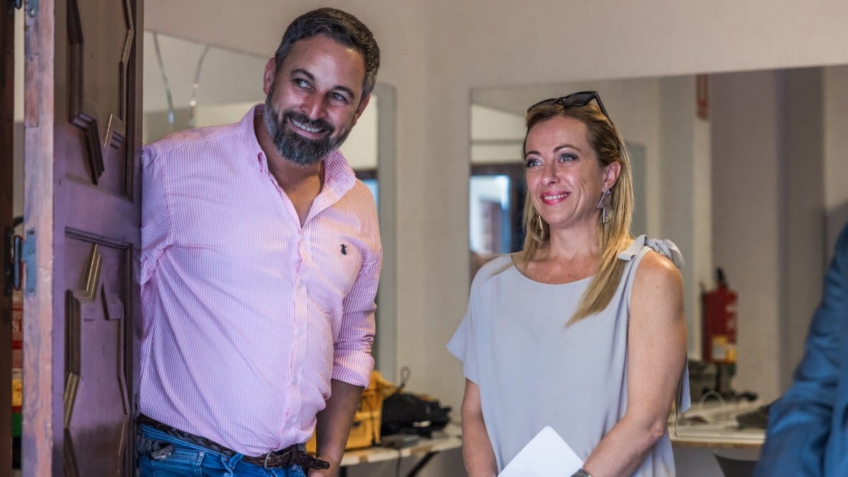 Santiago Abascal y Giorgia Meloni en un acto de VOX en Marbella. VOX