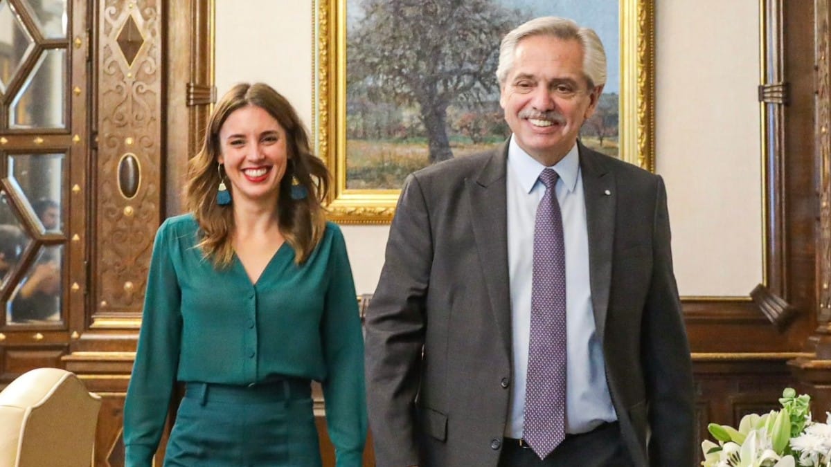 La ministra de Igualdad de España, Irene Montero, y el presidente de Argentina, Alberto Fernández. Europa Press