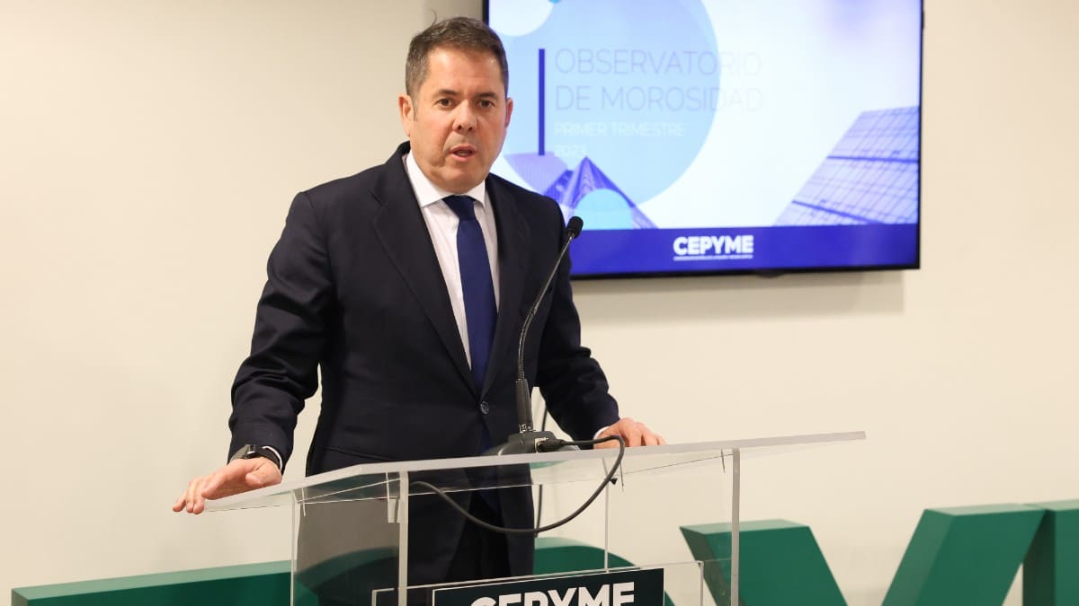 El presidente de Cepyme, Gerardo Cuerva, presenta los resultados del Observatorio de Morosidad correspondientes al primer trimestre del año. Europa Press