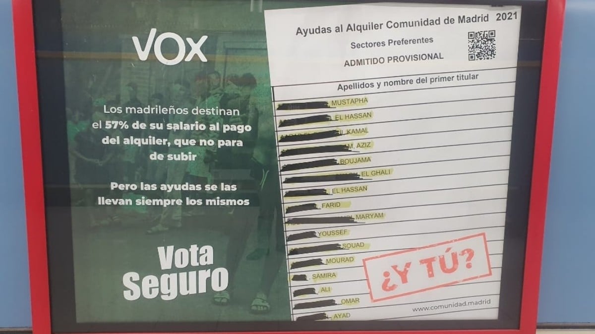 La campaña de VOX en el Metro del sur de Madrid en la que denuncia las ayudas a inmigrantes: «Se las llevan siempre los mismos»