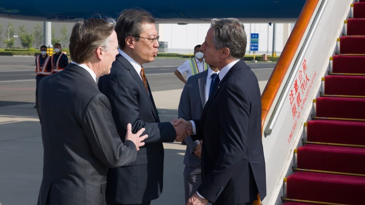 El secretario del Departamento de Estado de EEUU, Antony Blinken, llega a Pekín