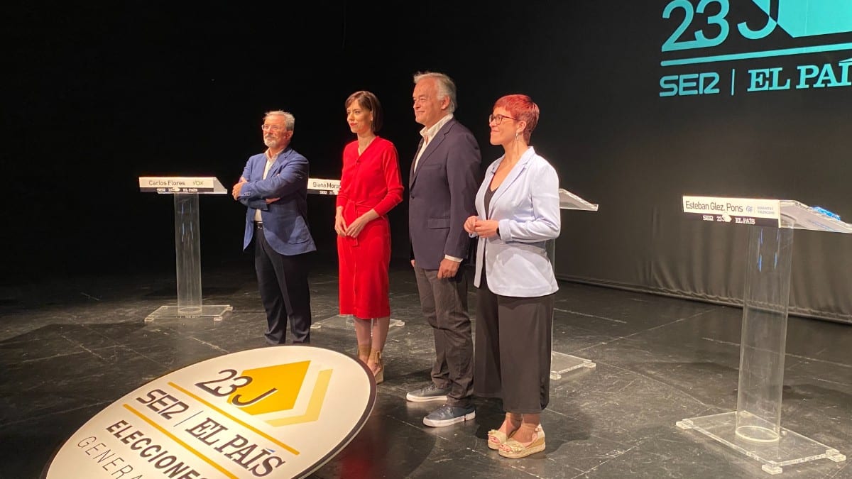 Debate de las elecciones generales de la SER. (I-D) Carlos Flores, Diana Morant, Esteban González Pons, Àgueda Micó. Europa Press