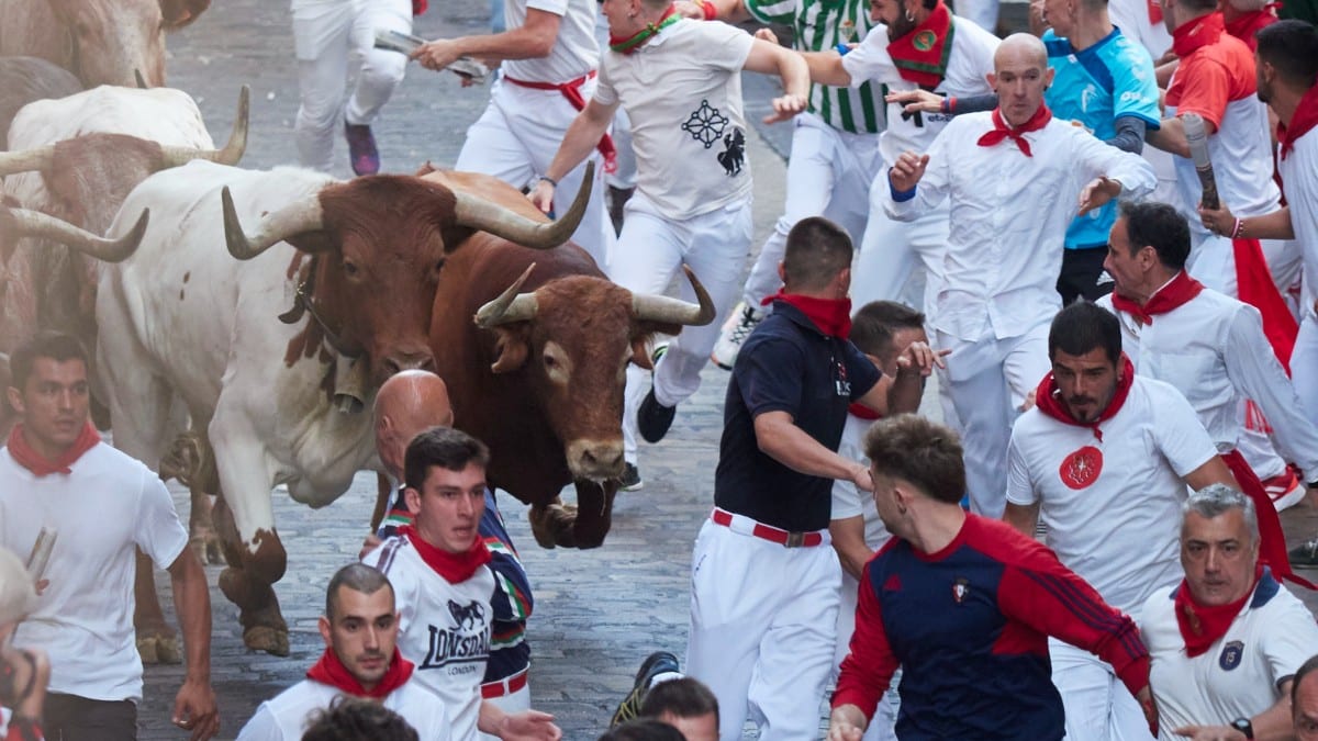 Tercer encierro de las fiestas de San Fermín con toros de Cebada Gago. Europa Press