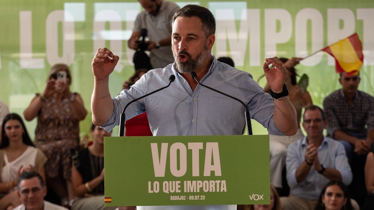 El líder de Vox, Santiago Abascal, en Mérida. Europa Press