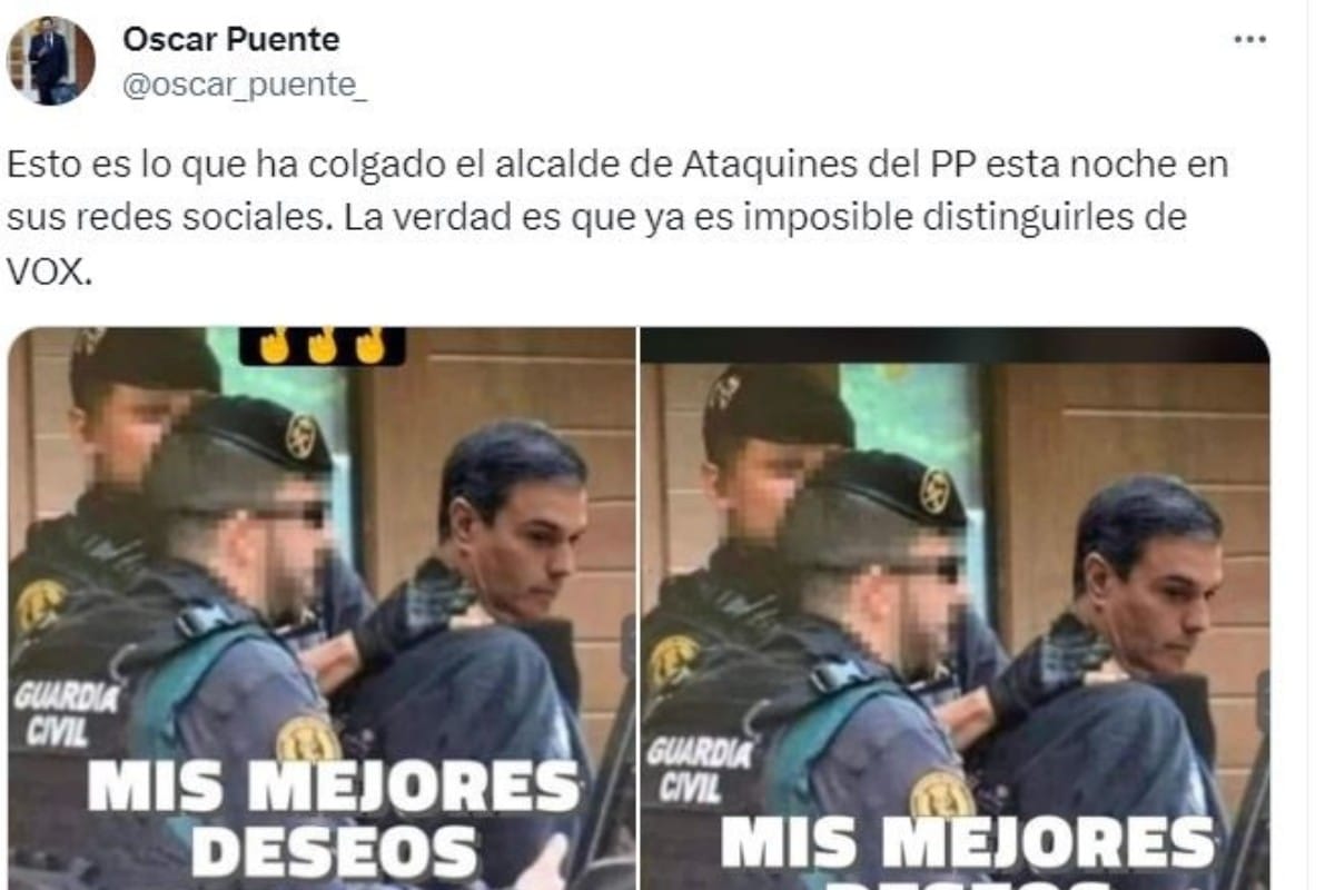 El PSOE denuncia que el alcalde de un pueblo de Valladolid compartió un «meme» que simula la detención de Sánchez