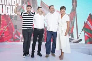 Gabriel Rufián, Arnaldo Otegi, Oriol Junqueras y Jasone Agirre.