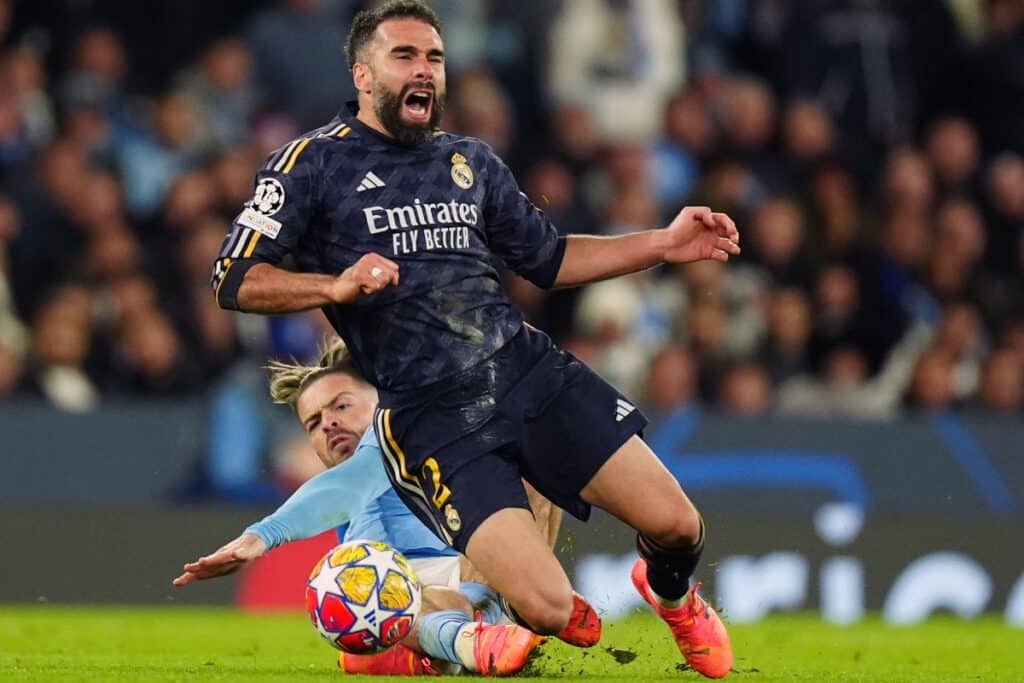 El lateral del Real Madrid Dani Carvajal, ante el Manchester City en la vuelta de los cuartos de final de la Champions. Europa Press.