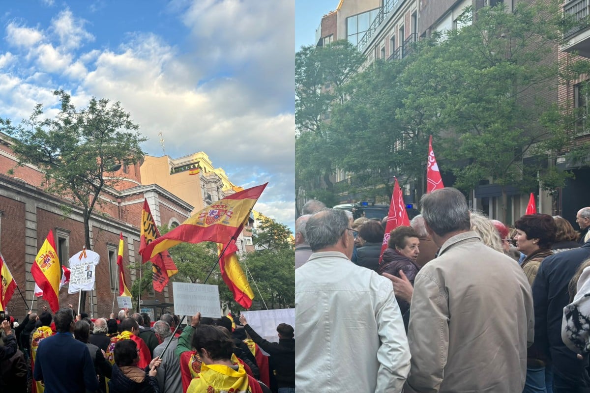 Movilizaciones en contra y a favor de Sánchez en la calle Ferraz