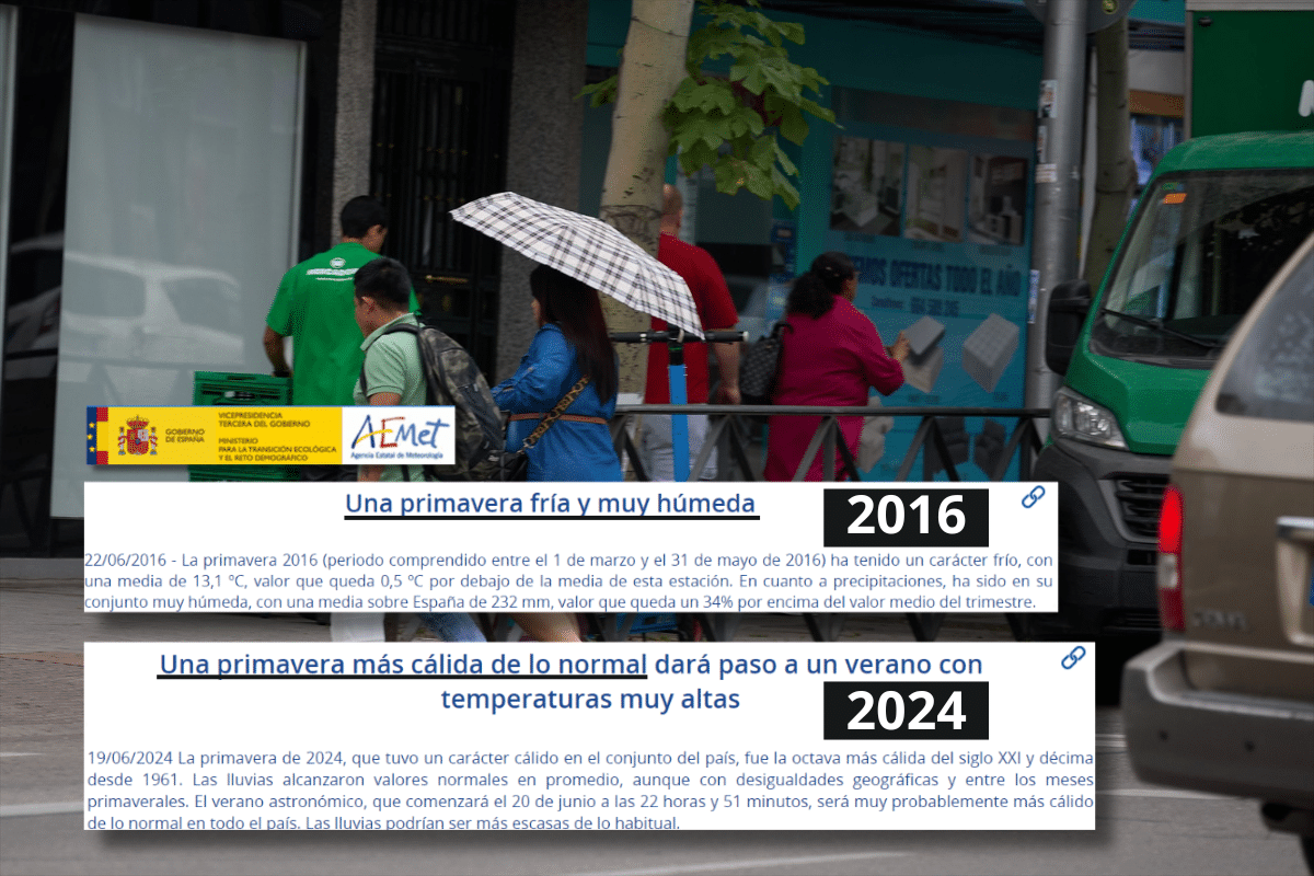 La propaganda climática de la AEMET: de considerar 13,1°C una primavera «fría y muy húmeda» en 2016 a «más cálida de lo normal» en 2024