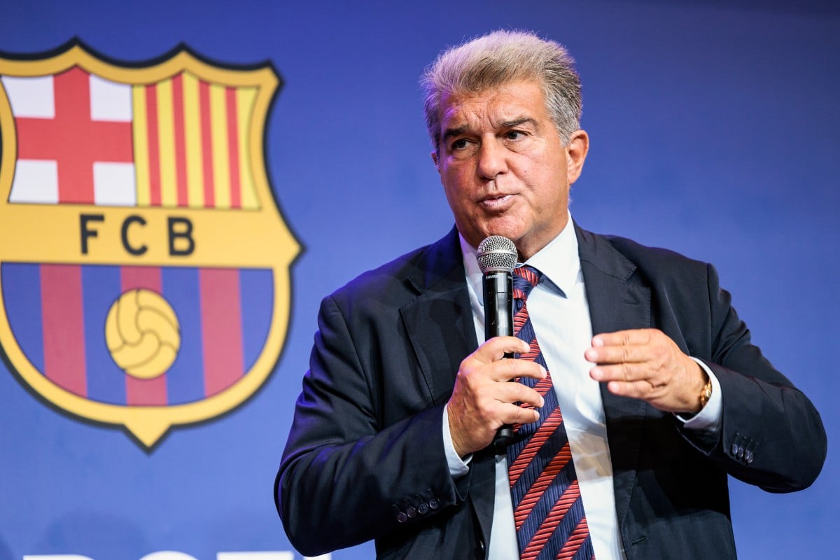 Joan Laporta comparece este martes ante los medios para hablar sobre la cautelar a Dani Olmo y Pau Víctor