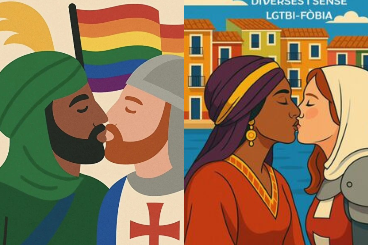 El Ayuntamiento de Villajoyosa (PP) promociona en sus fiestas de Moros y Cristianos carteles LGTBI con «moros» y «cristianos» homosexuales besándose