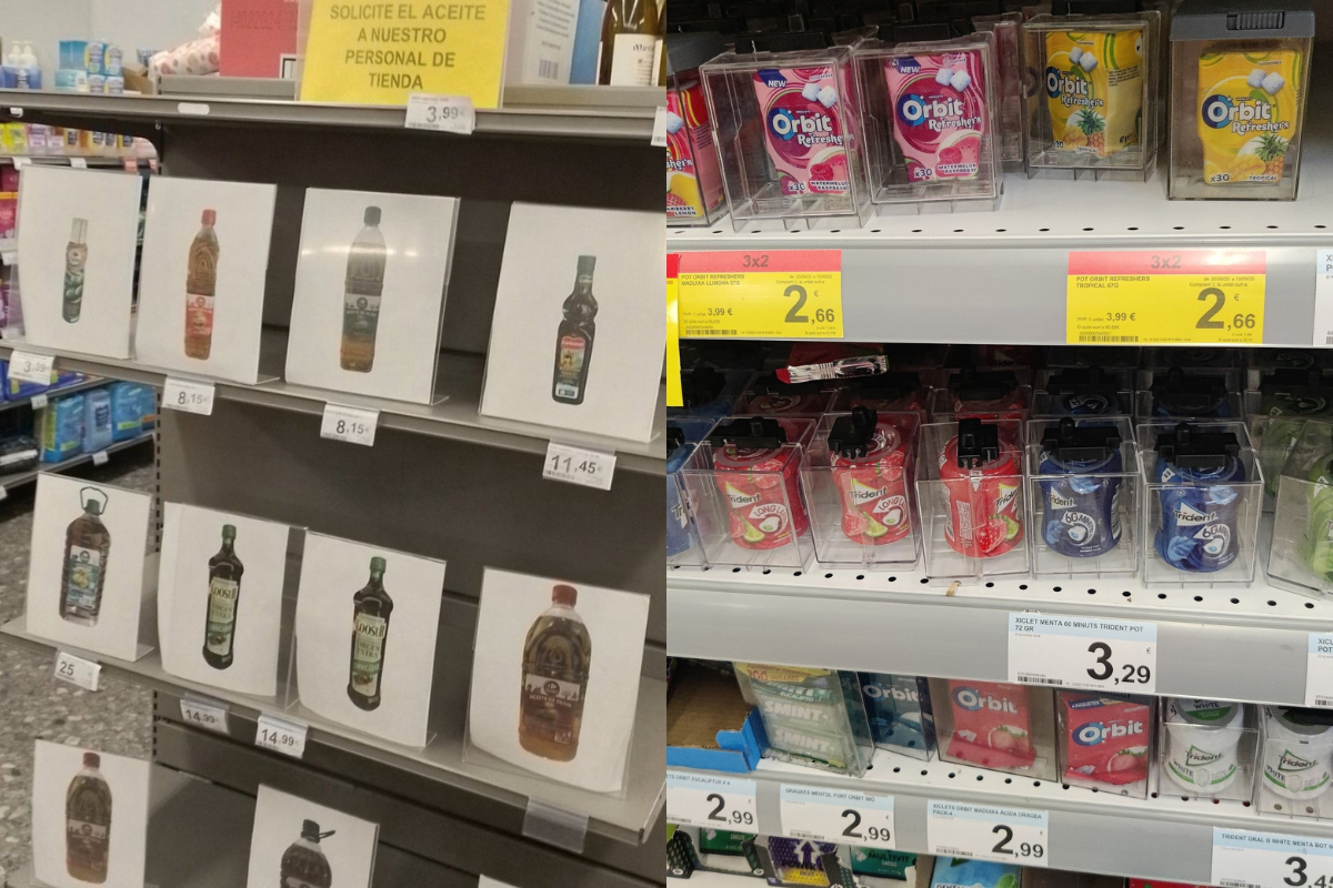 Empiezan a colgar imágenes de aceite y poner alarmas a los chicles ante la inseguridad y el aumento de hurtos en los supermercados