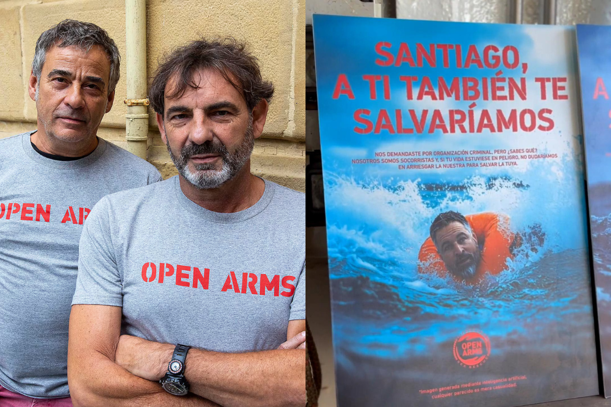 La ONG Open Arms coloca un cartel contra Santiago Abascal en las jornadas de puertas abiertas a niños financiadas con dinero público por el PP