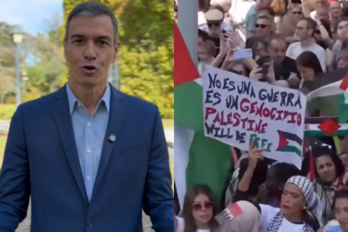 Sánchez cuela en un vídeo sobre el 12 de Octubre las banderas de palestina y del lobby LGTBI, y no menciona la Hispanidad