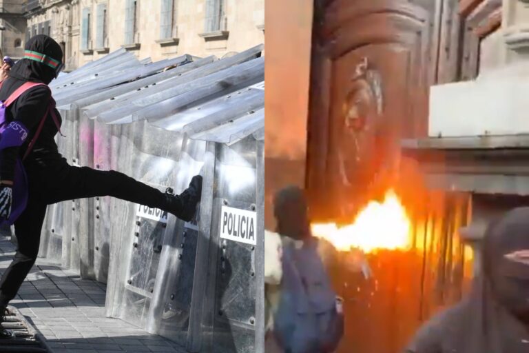 Violencia feminista en México: incendian la iglesia de San Francisco de Asís y atacan a la Policía en el 8-M