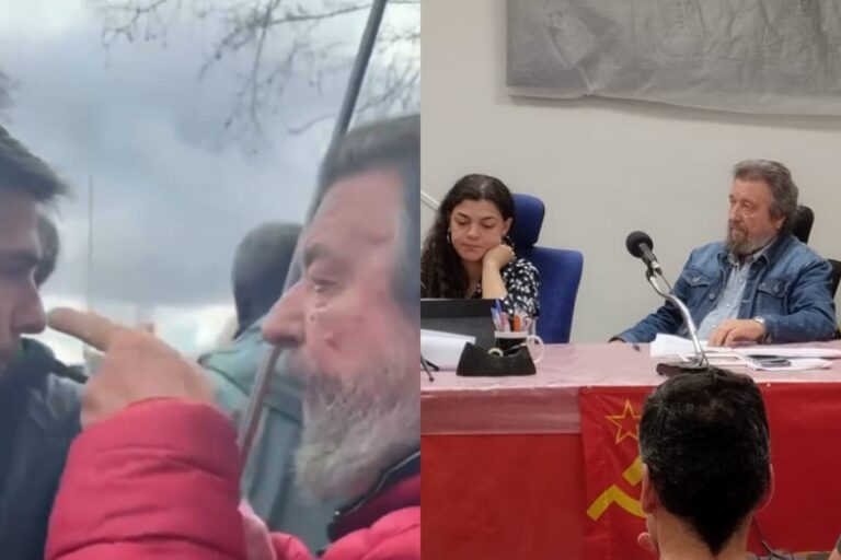 La violencia de un destacado militante comunista contra un periodista de EDATV en la manifestación del 8-M: «Perro fascista, si te toco te mato»