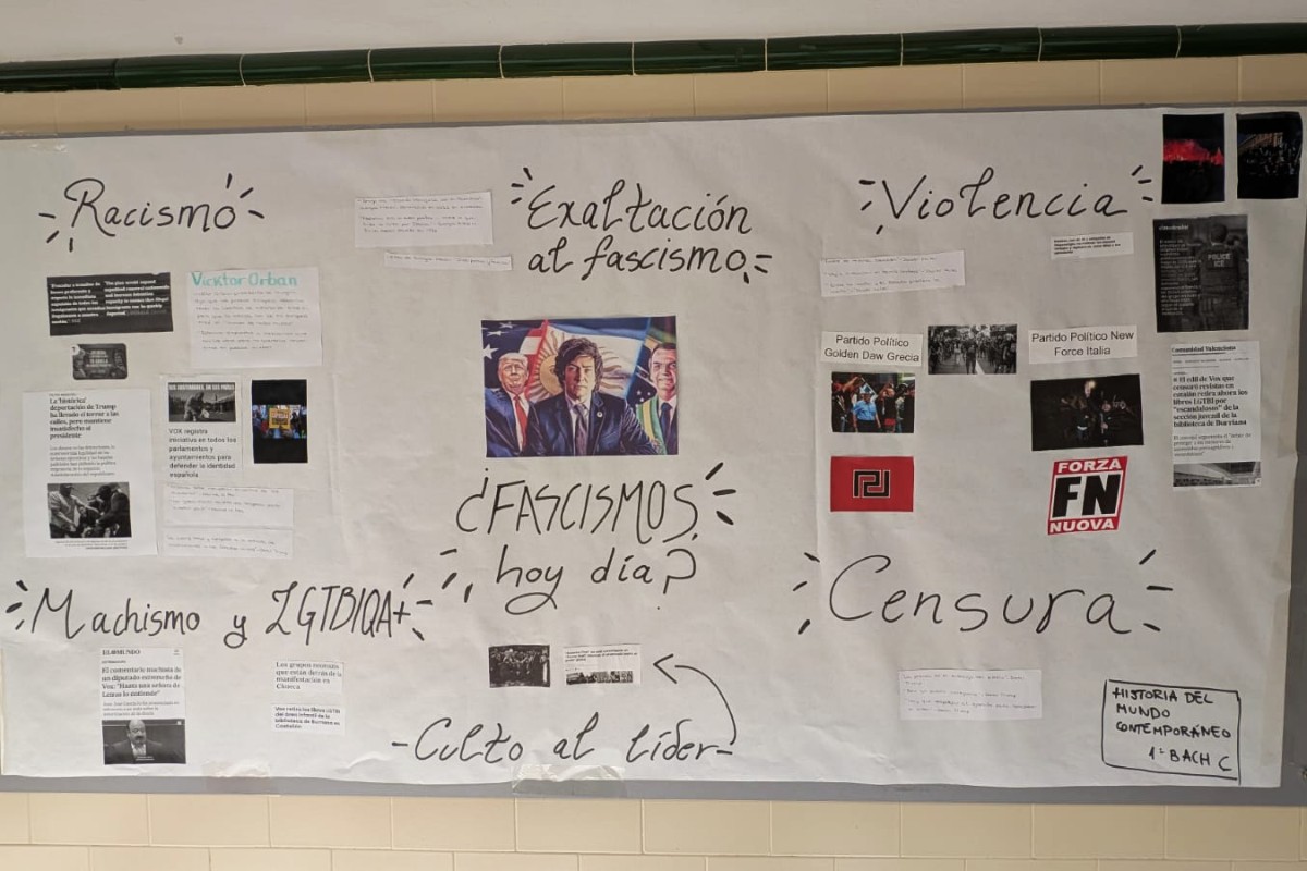 Un IES de Armilla (Granada) intenta adoctrinar a los alumnos con un mural que criminaliza a VOX y a sus aliados internacionales en la precampaña de las elecciones andaluzas