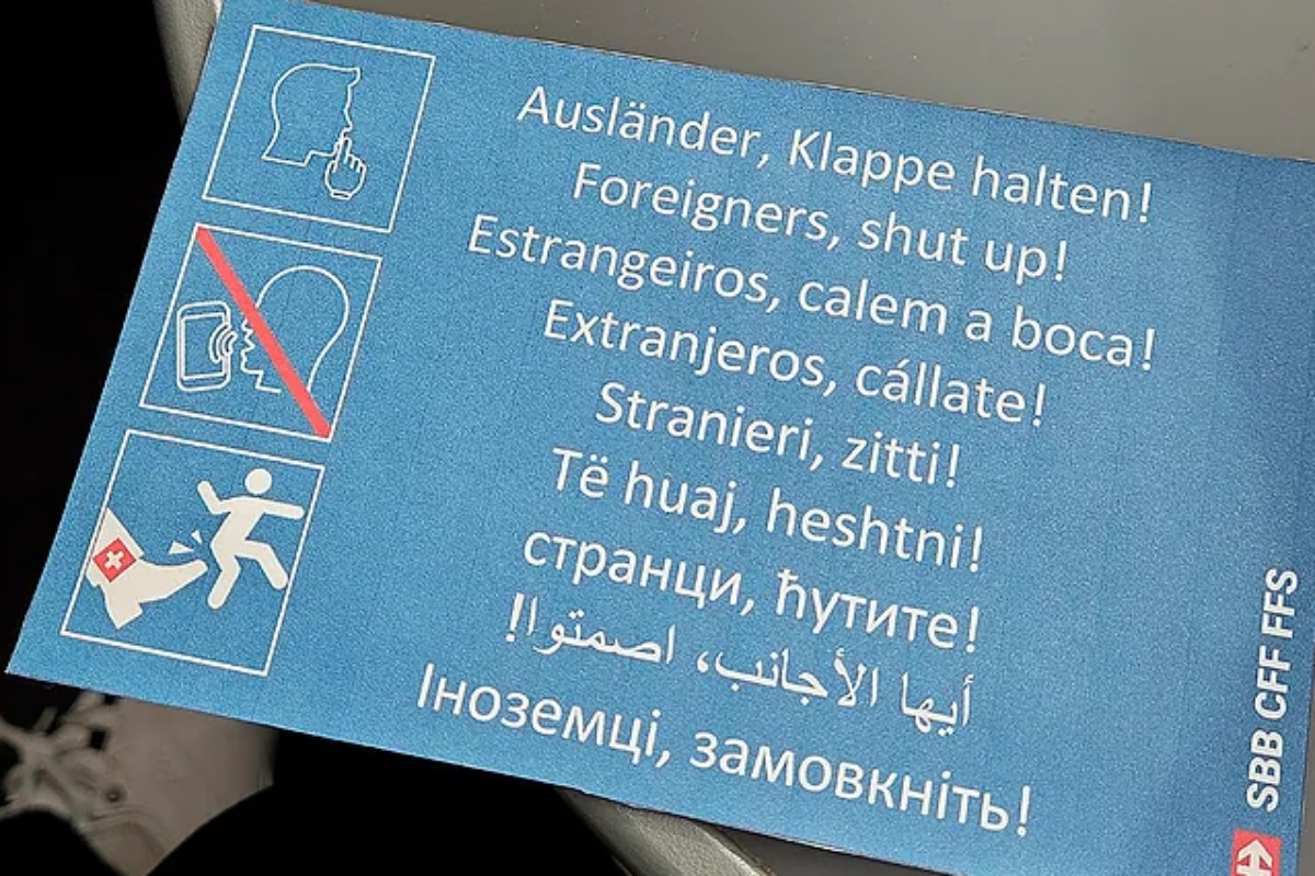 Aparecen carteles con la frase «¡Extranjero, cállate!» en trenes suizos en pleno debate para frenar la inmigración masiva
